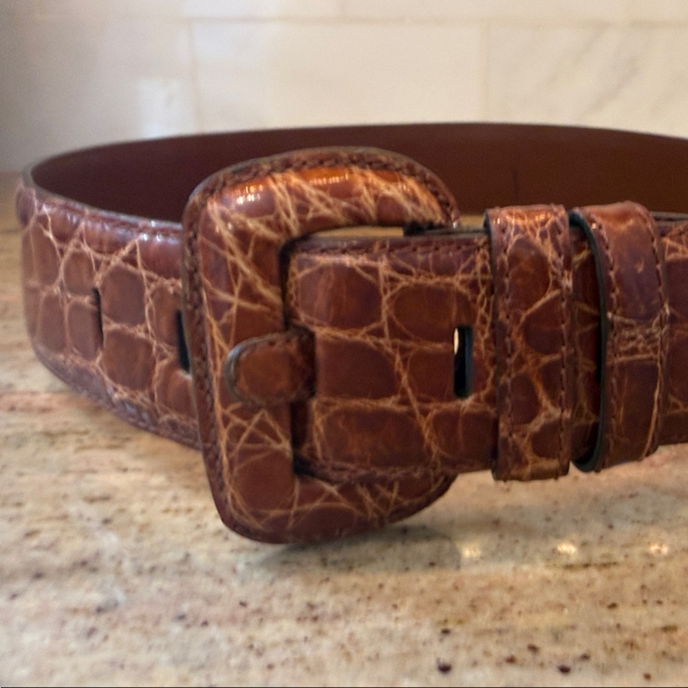 Elegant Giorgio’s Cognac Alligator Women’s Belt Made in Italy